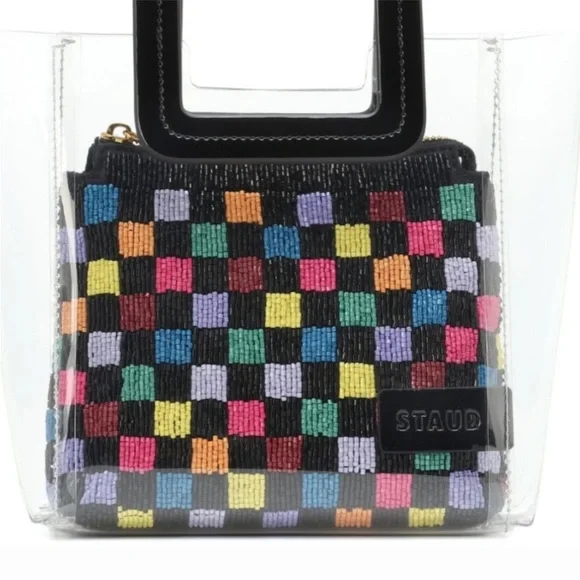 Staud Transparent Clear PVC Mini Shirley Multicolored Beaded Pouch Handbag Bag - Picture 3 of 14